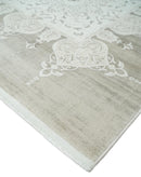Traditional Brown and Ivory Antique Finish Art Silk Area Rug