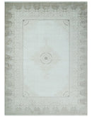 Traditional Brown and Ivory Antique Finish Art Silk Area Rug