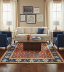 Brown, Blue and Beige Traditional Oriental Hand Knotted Multi Size Wool Area Rug