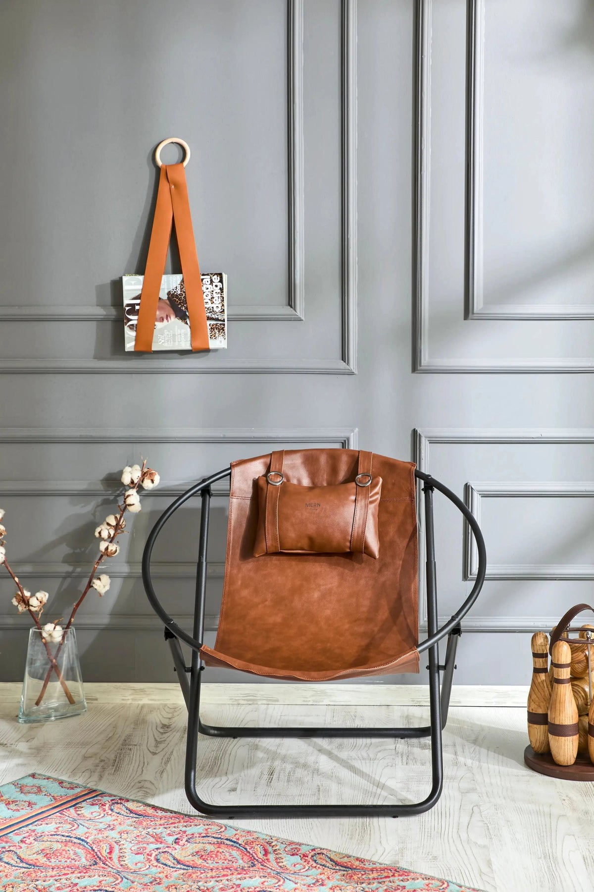 Faux Leather Folding Chair Metal Frame Brown (D)34