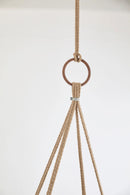brown genuine leather hanging round chair teak frame hanging detail