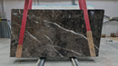 Bruno Perla Brown Bookmatching Marble Slabs Polished - Full Truckload one slab red straps holding it