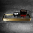 Brushed gold and black corner shelf bathroom storage organizer