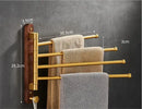 Brushed gold and wood swivel towel hanger bathroom rack