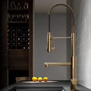 DecorBites™ Brushed Gold Kitchen Faucet with Pull Down Black Spring Spout - Hot Cold Mixer