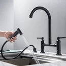 Brushed gold kitchen bridge faucet with hand shower head