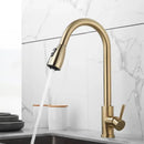 Brushed gold kitchen faucet with pull down spray head