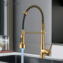 DecorBites™ Brushed Gold LED Kitchen Faucet: Single Handle Pull-down Spring Sink Tap