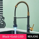 DecorBites™ Brushed Gold LED Kitchen Faucet: Single Handle Pull-down Spring Sink Tap