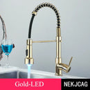 DecorBites™ Brushed Gold LED Kitchen Faucet: Single Handle Pull-down Spring Sink Tap