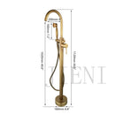 DecorBites™ Brushed Gold High Rise Round Bath Mixer Roman Tub Faucet Set Floor Stand