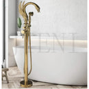 DecorBites™ Brushed Gold High Rise Round Bath Mixer Roman Tub Faucet Set Floor Stand