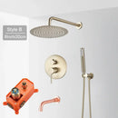 Brushed gold rainfall shower faucet set with handheld for bathroom