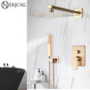 Brushed gold rainfall shower faucet with handheld sprayer bathroom