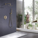 Brushed Gold Round Double Handle Dual Function Bathroom Shower Set
