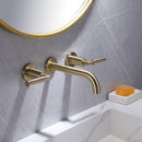 Brushed Gold Round Double Handle Wall Bathroom Faucet