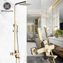 Brushed gold shower mixer with rainfall head and handheld spray bathroom