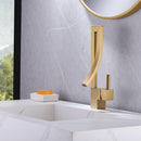 Brushed Gold Square Single Hole Single Handle Bathroom Faucet