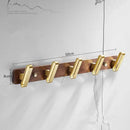 Brushed gold wood and aluminum robe hook towel hanger for bathroom