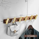 Brushed gold wood and aluminum robe hook towel hanger for bathroom
