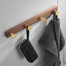 Brushed gold wood and aluminum robe hook towel hanger for bathroom