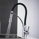 Brushed nickel and black kitchen sink faucet with pull down spray