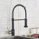 Brushed nickel coiled spring kitchen faucet with pull down sprayer