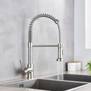 Brushed nickel coiled spring kitchen faucet with pull down sprayer