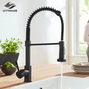 Brushed nickel coiled spring kitchen faucet with pull down sprayer