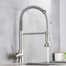 Brushed nickel coiled spring kitchen faucet with pull down sprayer