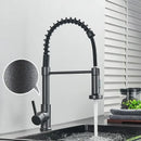 Brushed nickel coiled spring kitchen faucet with pull down sprayer