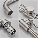 Brushed nickel kitchen faucet with curved swivel spout