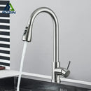 Brushed nickel kitchen faucet with flexible pull down sprayer
