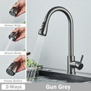 Brushed nickel kitchen faucet with flexible pull down sprayer