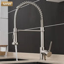 Brushed nickel kitchen faucet with pull down coiled gooseneck spout