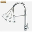 Brushed nickel kitchen faucet with pull down coiled gooseneck spout