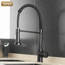Brushed nickel kitchen faucet with pull down coiled gooseneck spout