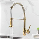 Brushed nickel kitchen faucet with pull down coiled gooseneck spout