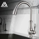 Brushed nickel kitchen faucet with pull down sprayer