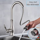 Brushed nickel kitchen faucet with pull down sprayer