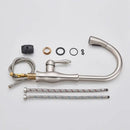 Brushed nickel kitchen faucet with pull down sprayer