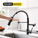 Brushed nickel kitchen faucet with spring hose and spray head