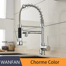 Brushed nickel kitchen faucet with spring hose and spray head