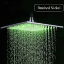 Brushed nickel led rainfall shower head bathroom blue light fixture