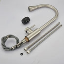 Brushed nickel pull out kitchen faucet with arched spray head