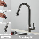 Brushed nickel pull out kitchen faucet with arched spray head