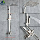 Brushed nickel rain shower system with handheld spray for bathroom