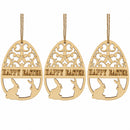 Set of 3 Happy Easter Egg Unfinished Wooden Ornament 4.3 Inches