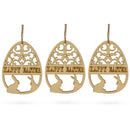 Set of 3 Happy Easter Egg Unfinished Wooden Ornament 4.3 Inches