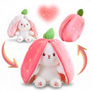 Reversible Strawberry Bunny Plush Toy Soft Polyester Stuffed Animal for Kids Hide and Seek Transforming Toy